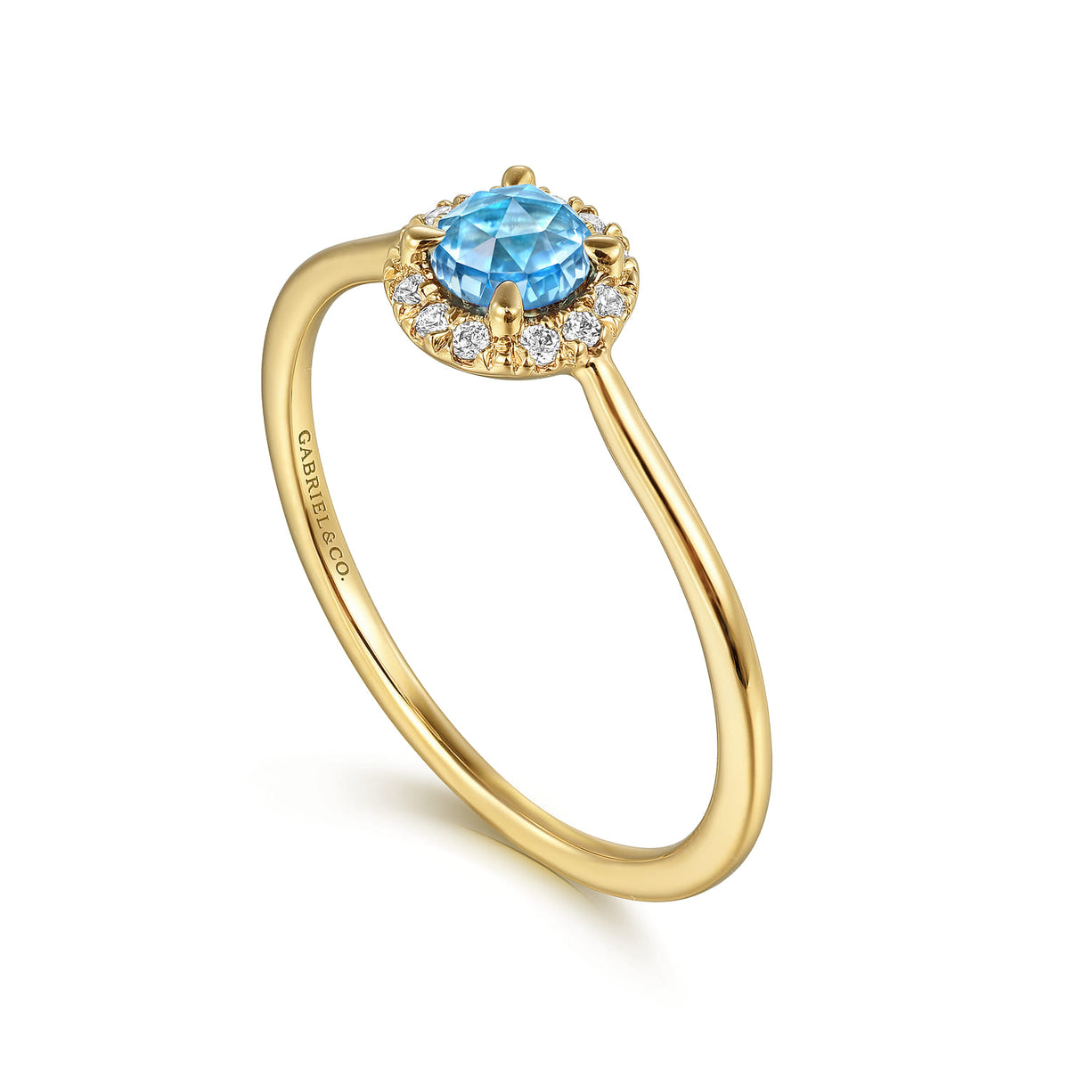 14K Yellow Gold Blue Topaz and Diamond Halo Promise Ring — Gabriel & Co. LR51264Y45BT