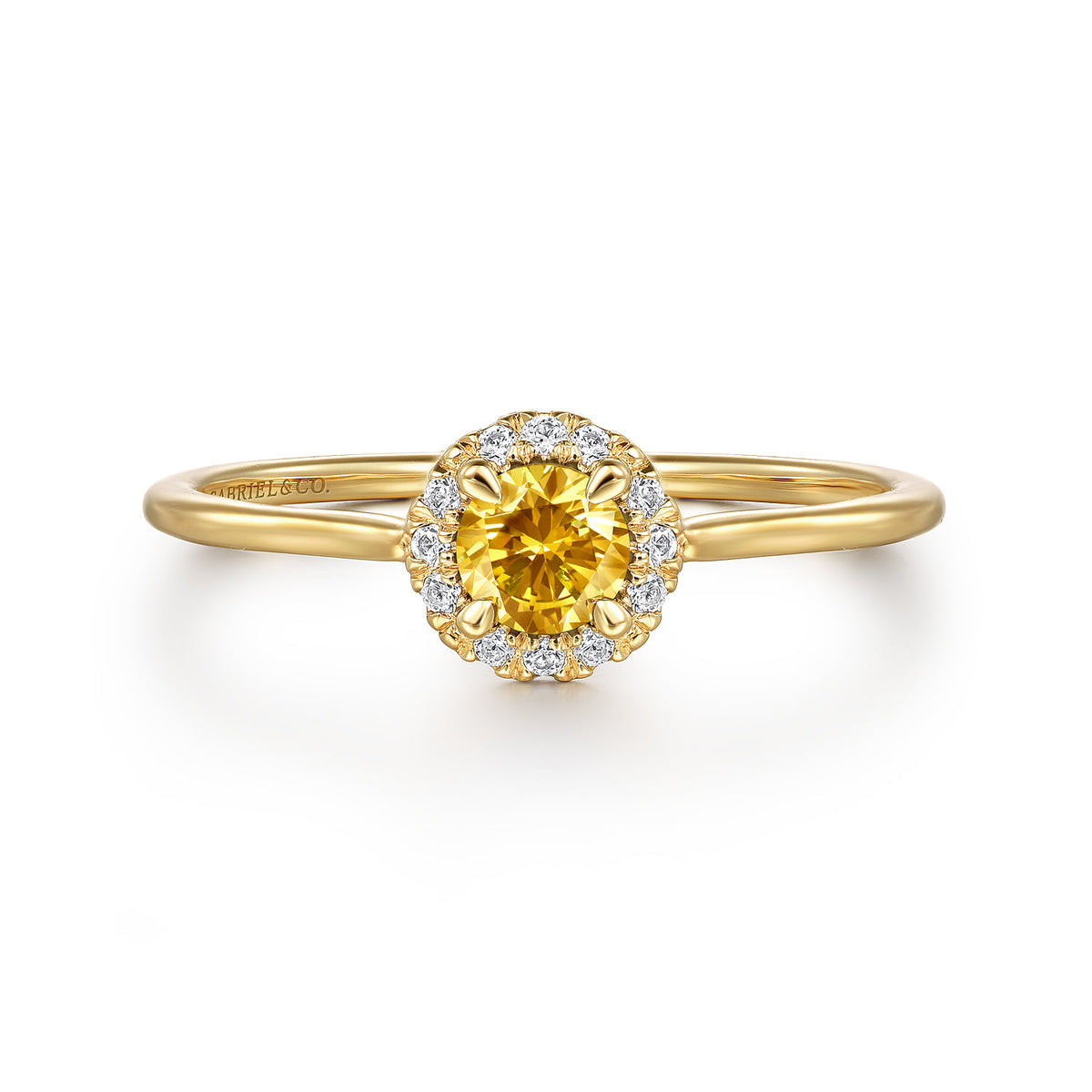 14K Yellow Gold Citrine and Diamond Halo Promise Ring — Gabriel & Co. LR51264Y45CT