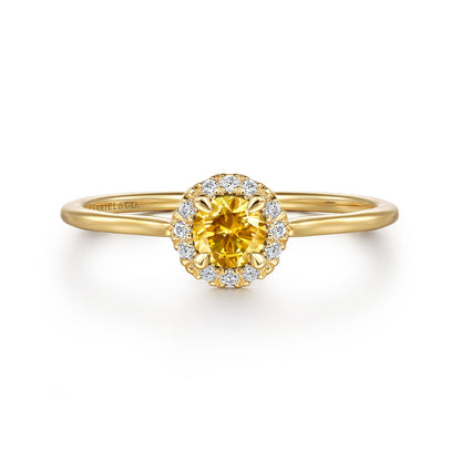 14K Yellow Gold Citrine and Diamond Halo Promise Ring — Gabriel & Co. LR51264Y45CT