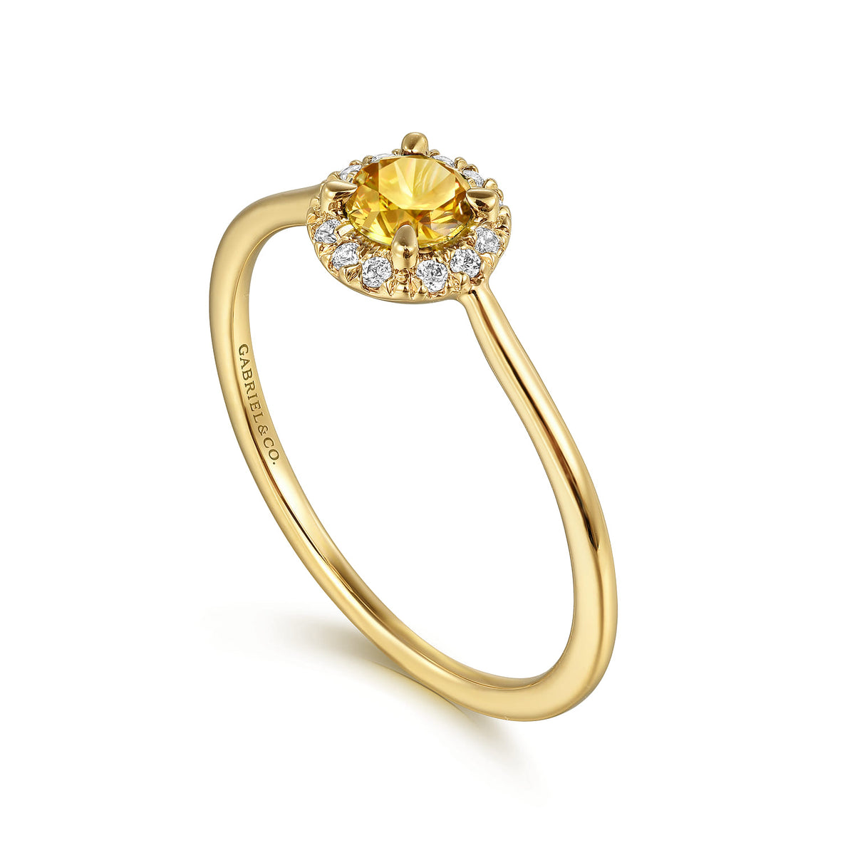 14K Yellow Gold Citrine and Diamond Halo Promise Ring — Gabriel & Co. LR51264Y45CT