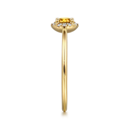 14K Yellow Gold Citrine and Diamond Halo Promise Ring — Gabriel & Co. LR51264Y45CT