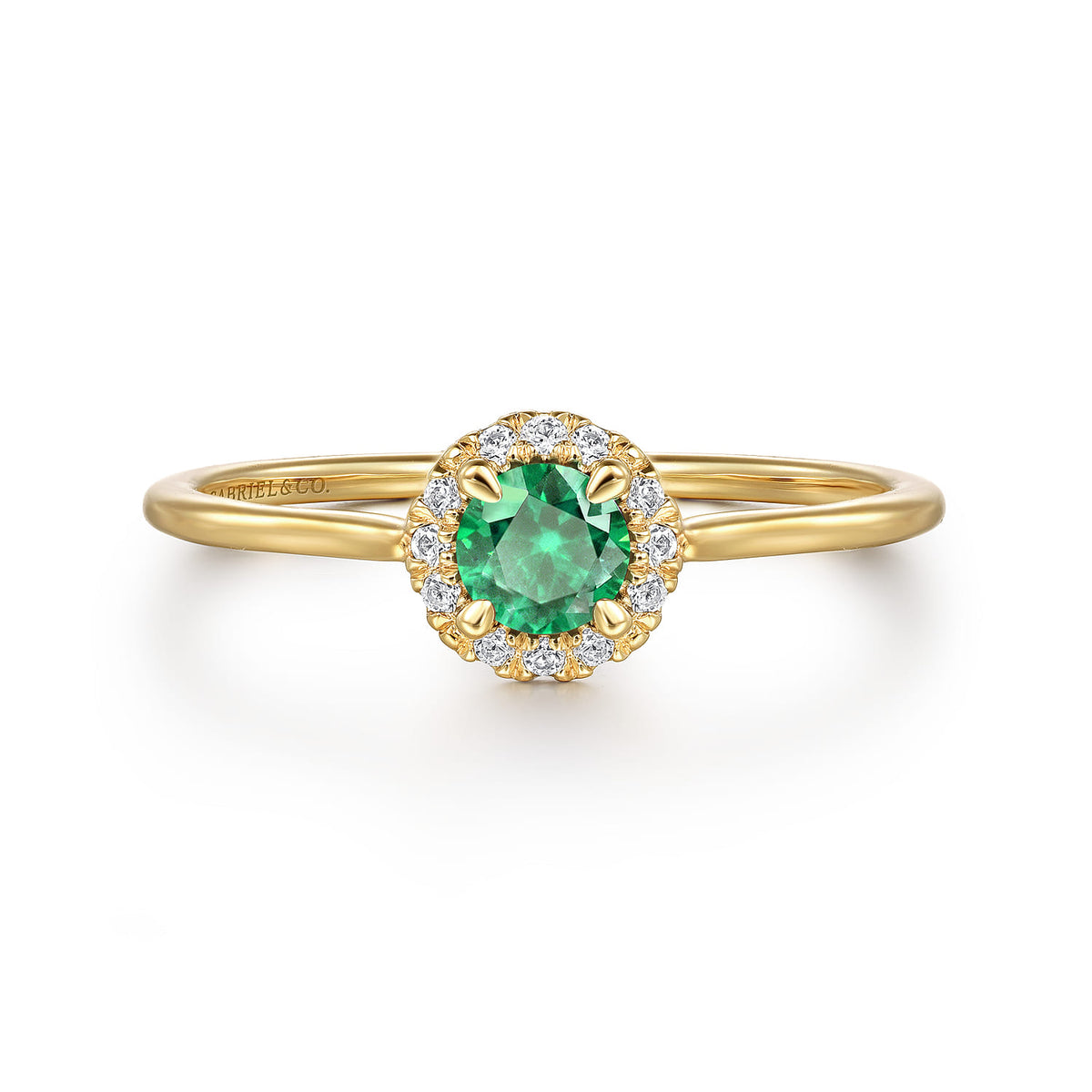 14K Yellow Gold Emerald and Diamond Halo Promise Ring — Gabriel & Co. LR51264Y45EA