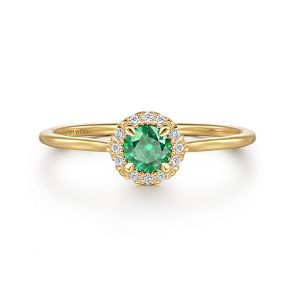 14K Yellow Gold Emerald and Diamond Halo Promise Ring — Gabriel & Co. LR51264Y45EA