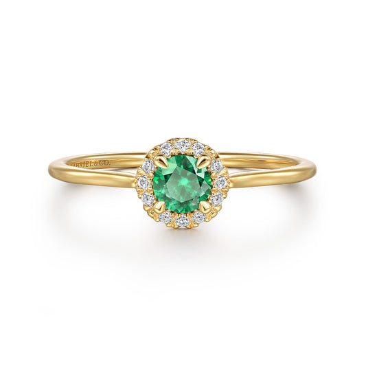 14K Yellow Gold Emerald and Diamond Halo Promise Ring — Gabriel & Co. LR51264Y45EA