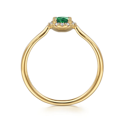 14K Yellow Gold Emerald and Diamond Halo Promise Ring — Gabriel & Co. LR51264Y45EA