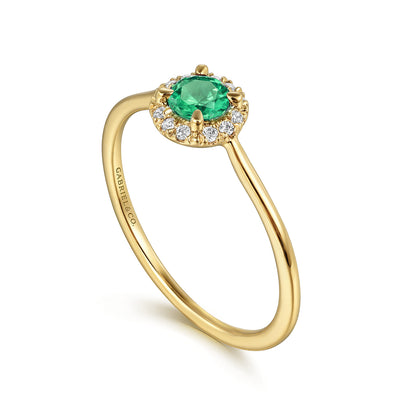 14K Yellow Gold Emerald and Diamond Halo Promise Ring — Gabriel & Co. LR51264Y45EA