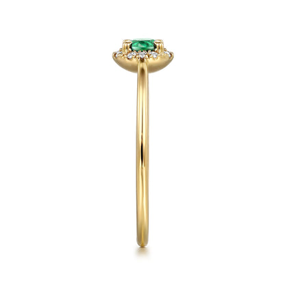 14K Yellow Gold Emerald and Diamond Halo Promise Ring — Gabriel & Co. LR51264Y45EA