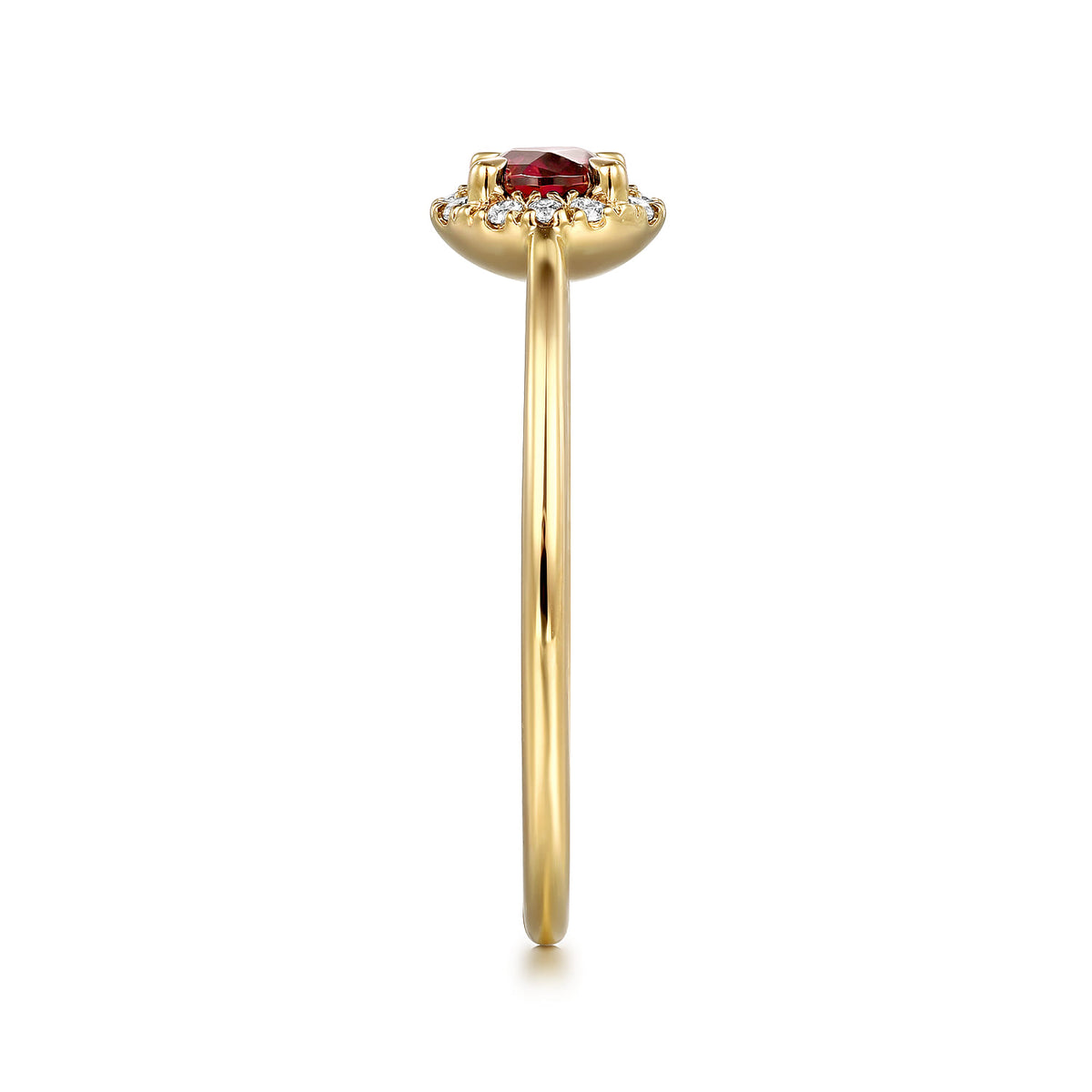 14K Yellow Gold Garnet and Diamond Halo Promise Ring — Gabriel & Co. LR51264Y45GN