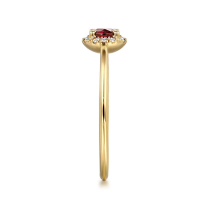 14K Yellow Gold Garnet and Diamond Halo Promise Ring — Gabriel & Co. LR51264Y45GN