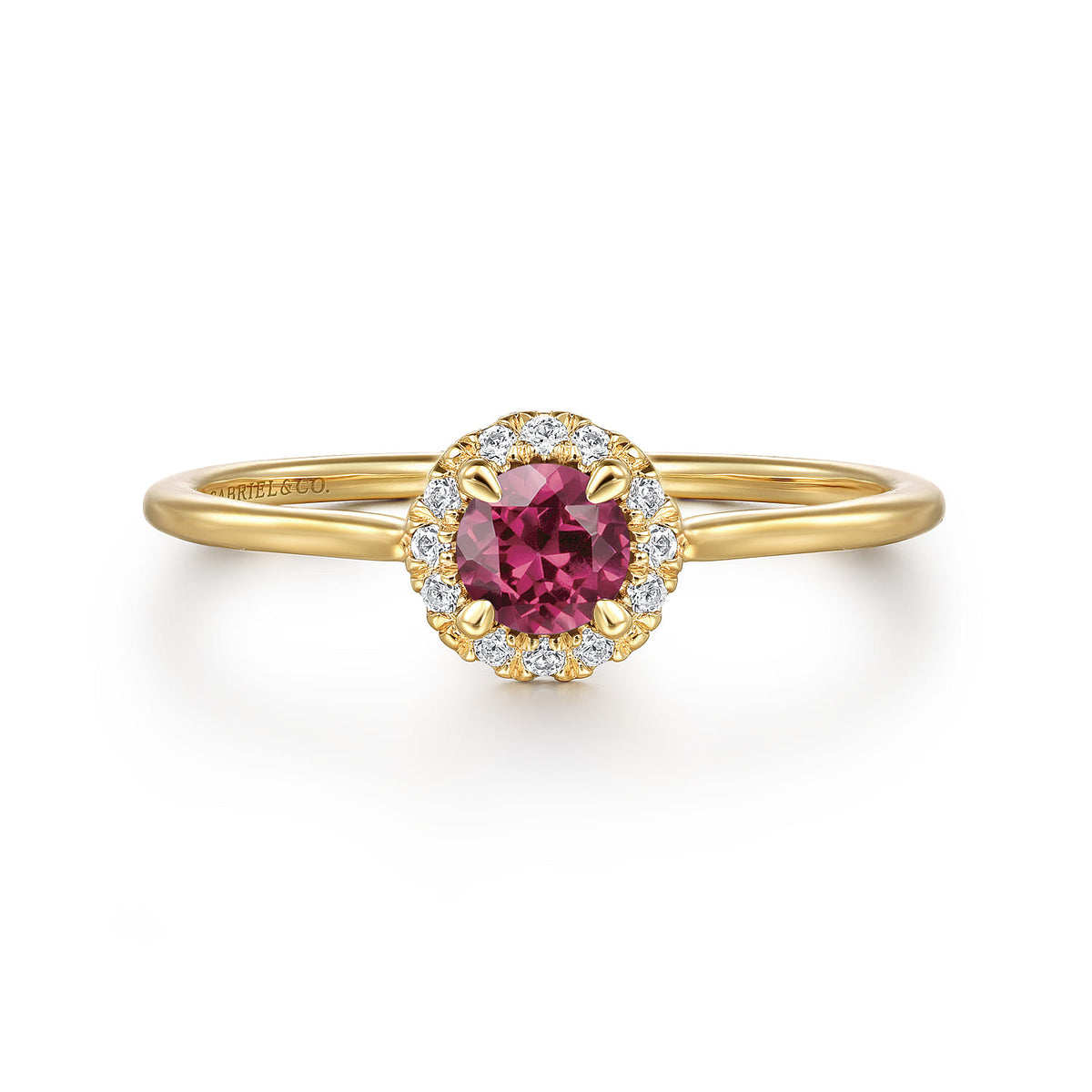 14k Yellow Gold Round Cut Diamond Halo & Pink Tourmaline Promise Ring — Gabriel & Co. LR51264Y45PT