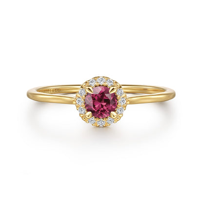 14k Yellow Gold Round Cut Diamond Halo & Pink Tourmaline Promise Ring — Gabriel & Co. LR51264Y45PT