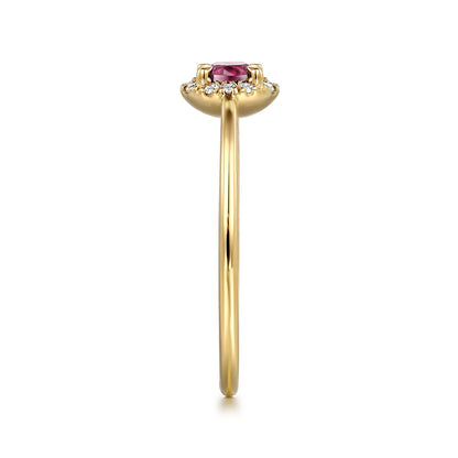 14k Yellow Gold Round Cut Diamond Halo & Pink Tourmaline Promise Ring — Gabriel & Co. LR51264Y45PT