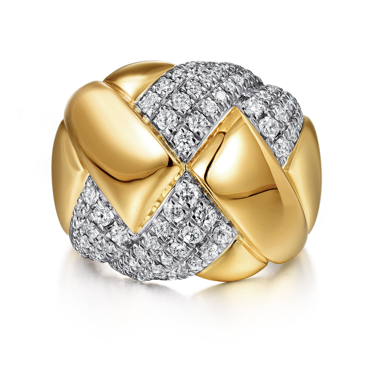 18K White-Yellow Gold Braided Metal and Diamond Wide Ring — Gabriel & Co. LR51425M84JJ
