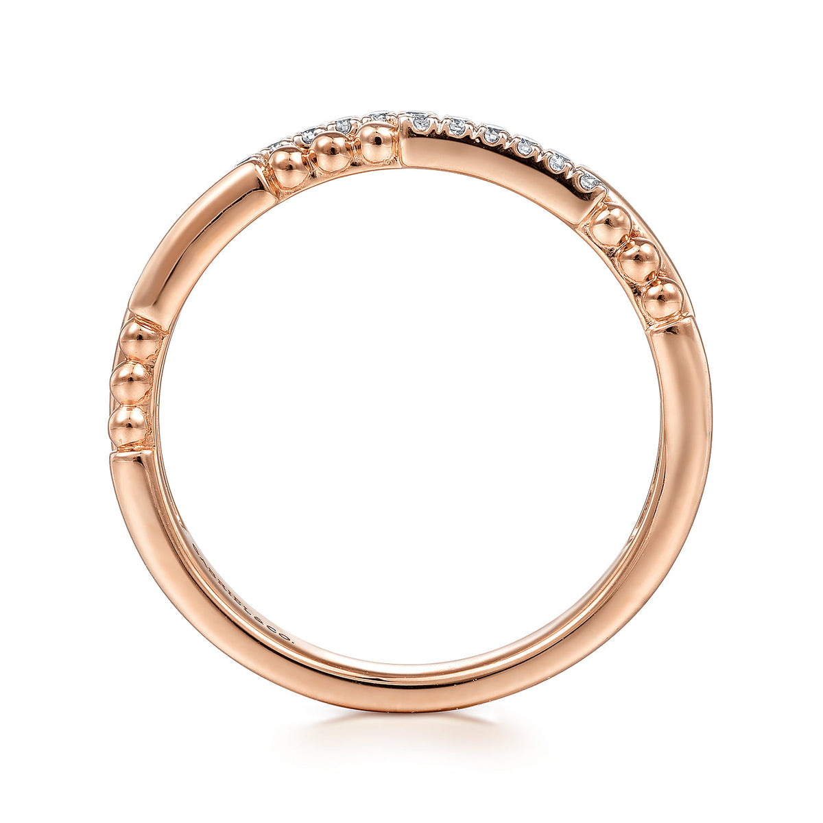 14K Rose Gold Two Row Beaded Diamond Stackable Ring — Gabriel & Co. LR51456K45JJ