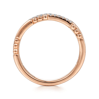 14K Rose Gold Two Row Beaded Diamond Stackable Ring — Gabriel & Co. LR51456K45JJ