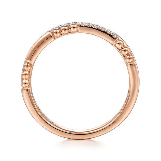 14K Rose Gold Two Row Beaded Diamond Stackable Ring — Gabriel & Co. LR51456K45JJ