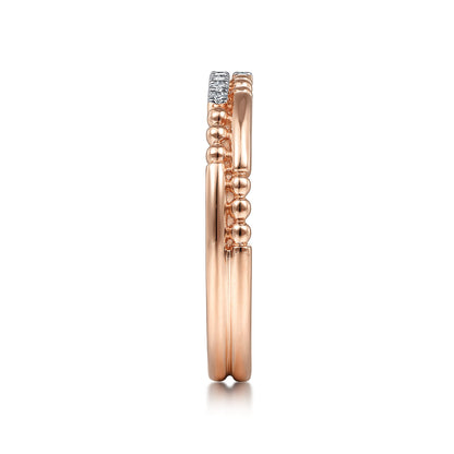 14K Rose Gold Two Row Beaded Diamond Stackable Ring — Gabriel & Co. LR51456K45JJ
