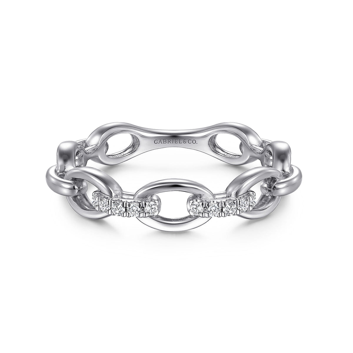 14K White Gold Diamond Oval Link Chain Ladies Ring — Gabriel & Co. LR51461W45JJ