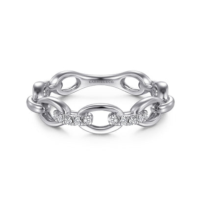 14K White Gold Diamond Oval Link Chain Ladies Ring — Gabriel & Co. LR51461W45JJ