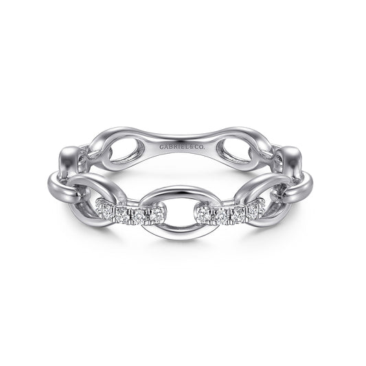 14K White Gold Diamond Oval Link Chain Ladies Ring — Gabriel & Co. LR51461W45JJ