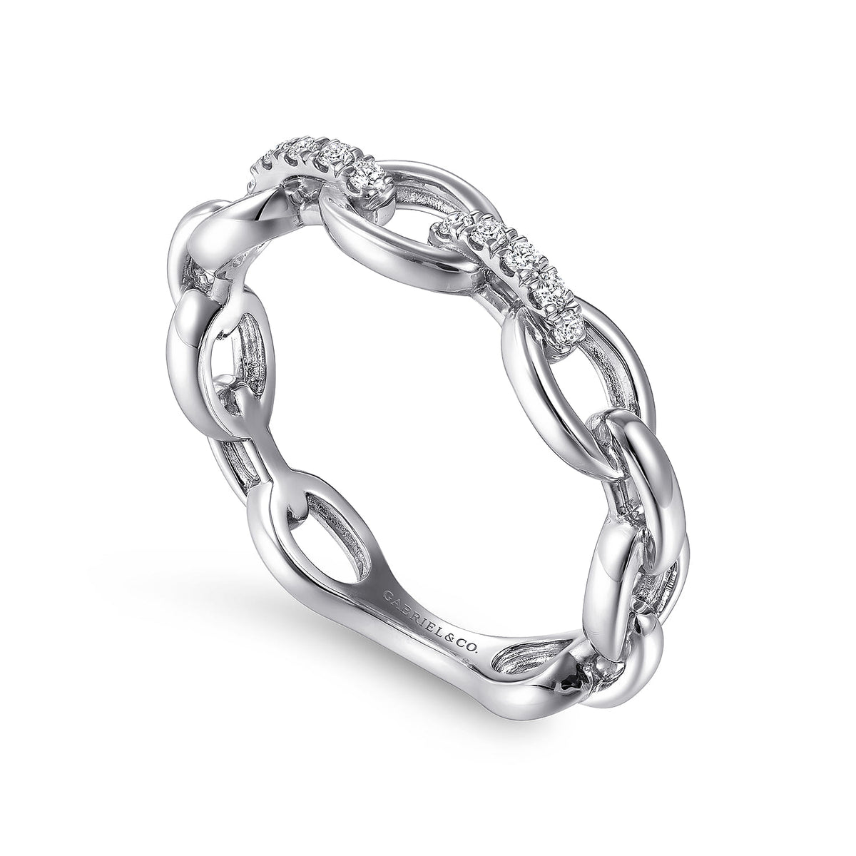 14K White Gold Diamond Oval Link Chain Ladies Ring — Gabriel & Co. LR51461W45JJ