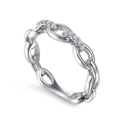 14K White Gold Diamond Oval Link Chain Ladies Ring — Gabriel & Co. LR51461W45JJ