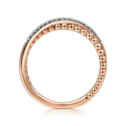 14K Rose Gold Beaded Pave Diamond Criss Cross Ring — Gabriel & Co. LR51463K45JJ