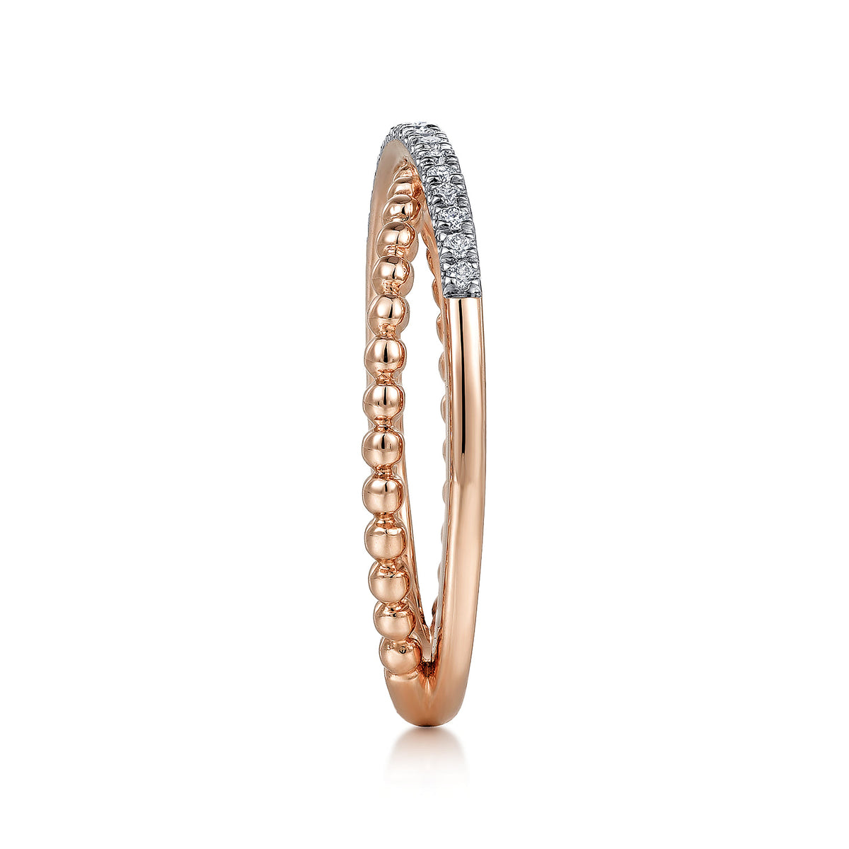 14K Rose Gold Beaded Pave Diamond Criss Cross Ring — Gabriel & Co. LR51463K45JJ