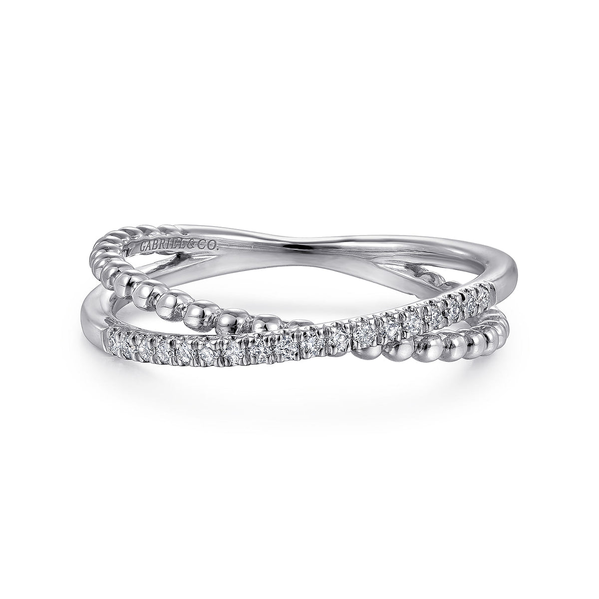 14K White Gold Beaded Pave Diamond Criss Cross Ring — Gabriel & Co. LR51463W45JJ