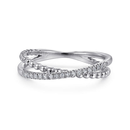 14K White Gold Beaded Pave Diamond Criss Cross Ring — Gabriel & Co. LR51463W45JJ