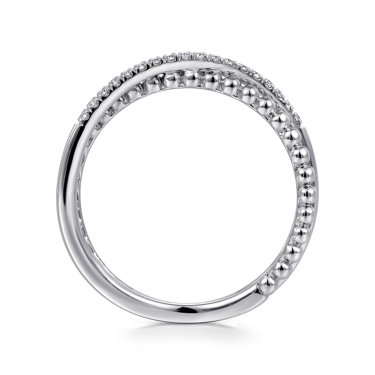 14K White Gold Beaded Pave Diamond Criss Cross Ring — Gabriel & Co. LR51463W45JJ