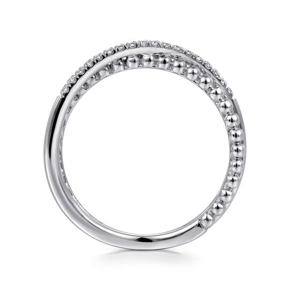 14K White Gold Beaded Pave Diamond Criss Cross Ring — Gabriel & Co. LR51463W45JJ