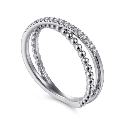 14K White Gold Beaded Pave Diamond Criss Cross Ring — Gabriel & Co. LR51463W45JJ