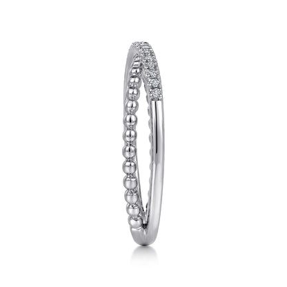 14K White Gold Beaded Pave Diamond Criss Cross Ring — Gabriel & Co. LR51463W45JJ
