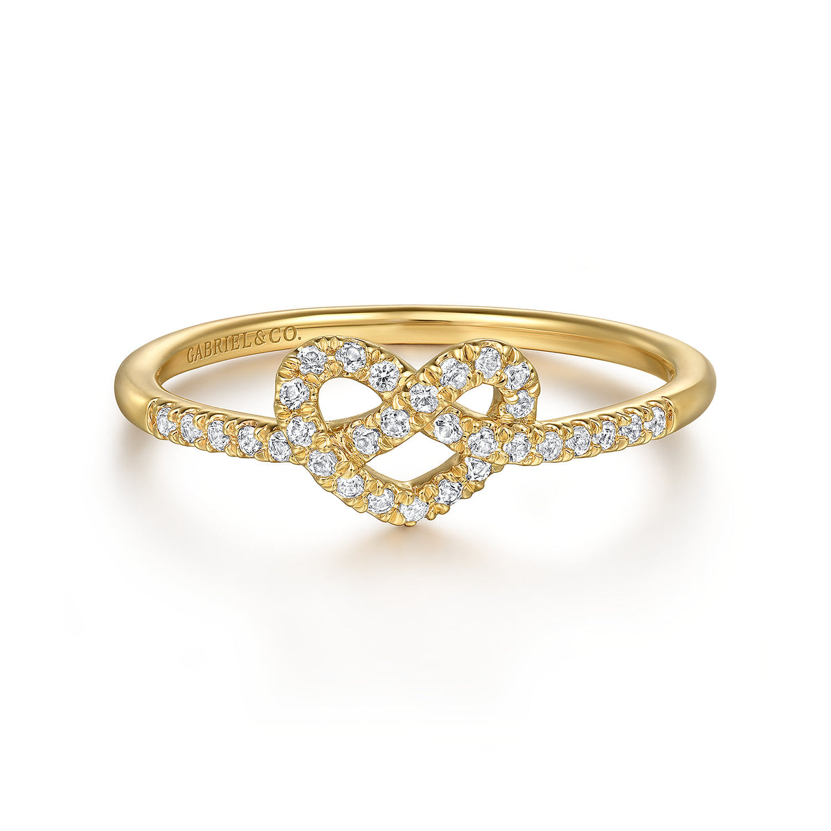 14K Yellow Gold Diamond Pretzel Love Knot Heart Promise Ring — Gabriel & Co. LR51470Y45JJ