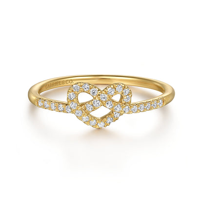 14K Yellow Gold Diamond Pretzel Love Knot Heart Promise Ring — Gabriel & Co. LR51470Y45JJ