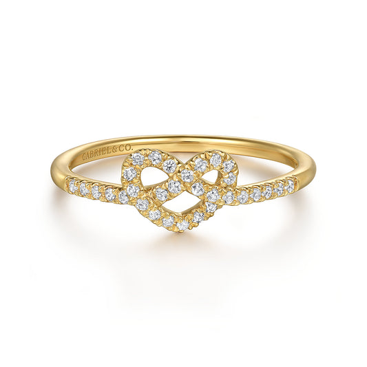 14K Yellow Gold Diamond Pretzel Love Knot Heart Promise Ring — Gabriel & Co. LR51470Y45JJ