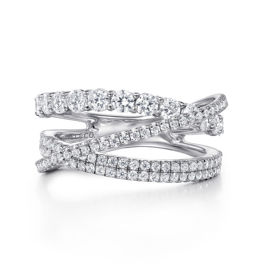 14K White Gold Diamond Layered Criss Cross Ring — Gabriel & Co. LR51499W45JJ