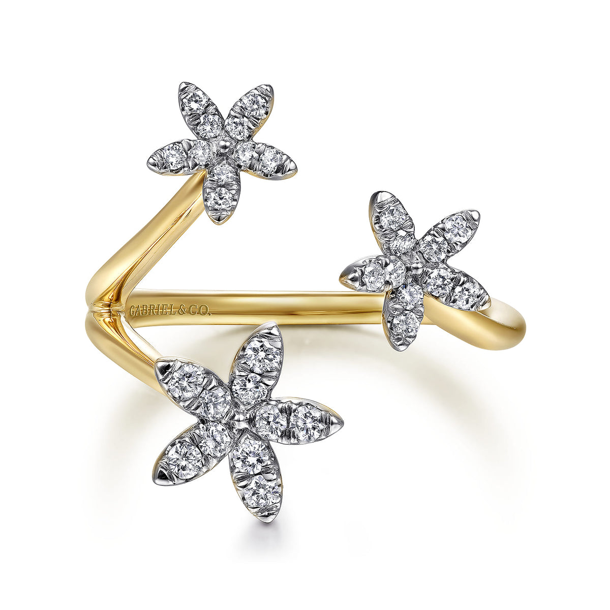 14K Yellow Gold Pavé Diamond Floral Open Ring — Gabriel & Co. LR51501Y45JJ