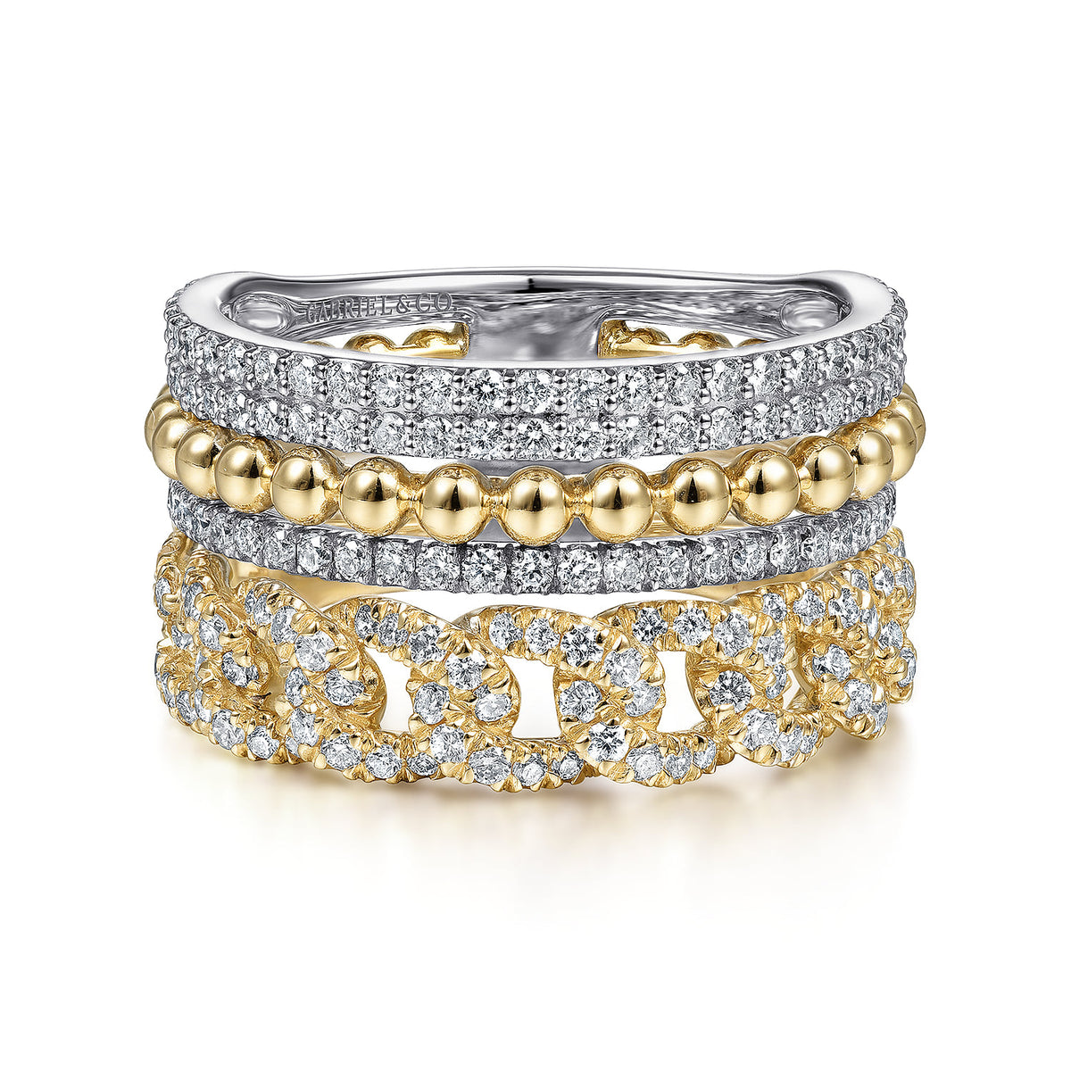 14K White & Yellow Gold Diamond Easy Stackable Ring, 1ct-Bujukan — Gabriel & Co. LR51517M45JJ