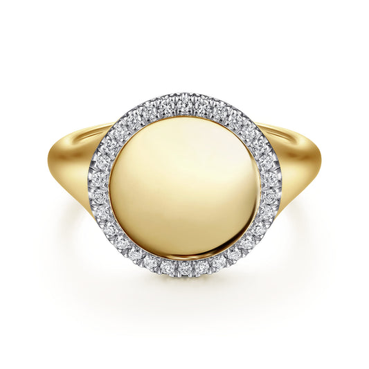 14K Yellow Gold Pinky Signet Ring with Diamond Halo — Gabriel & Co. LR51521Y45JJ
