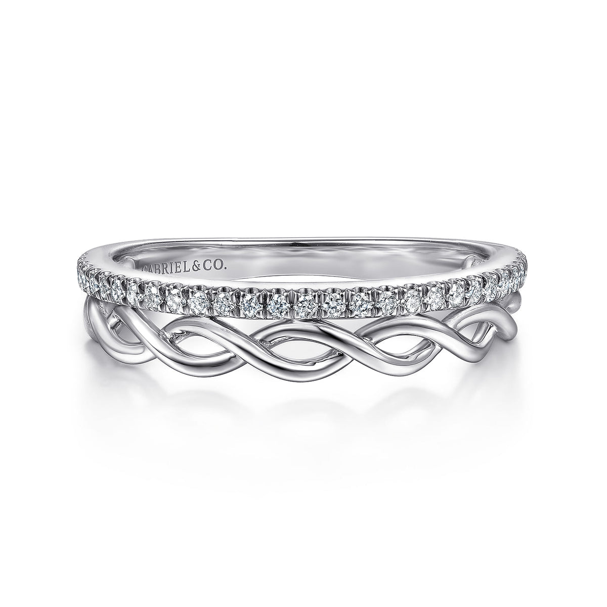 14K White Gold Braided Metal and Diamond Row Ring — Gabriel & Co. LR51529W45JJ