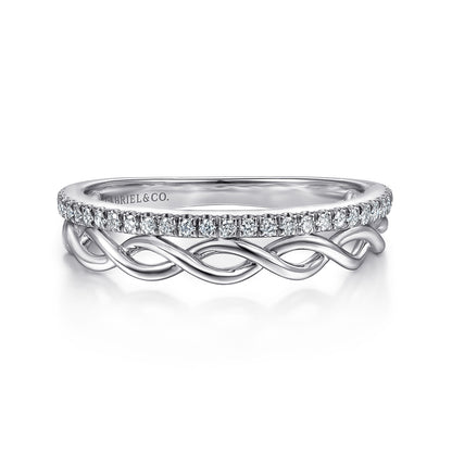 14K White Gold Braided Metal and Diamond Row Ring — Gabriel & Co. LR51529W45JJ