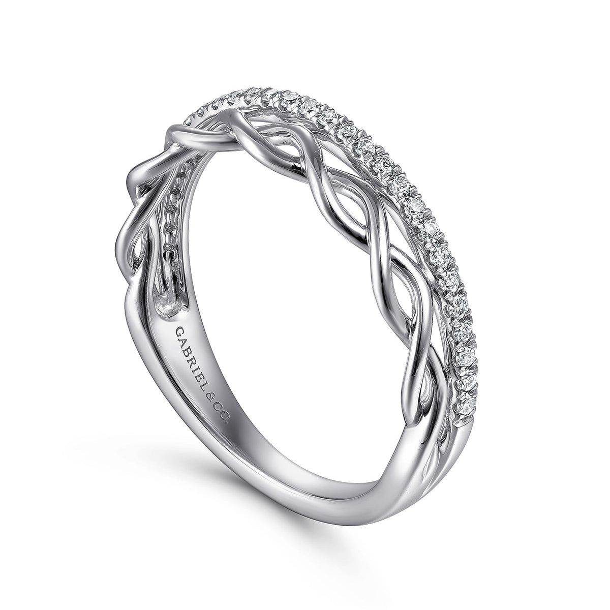 14K White Gold Braided Metal and Diamond Row Ring — Gabriel & Co. LR51529W45JJ