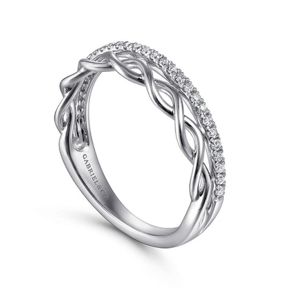 14K White Gold Braided Metal and Diamond Row Ring — Gabriel & Co. LR51529W45JJ