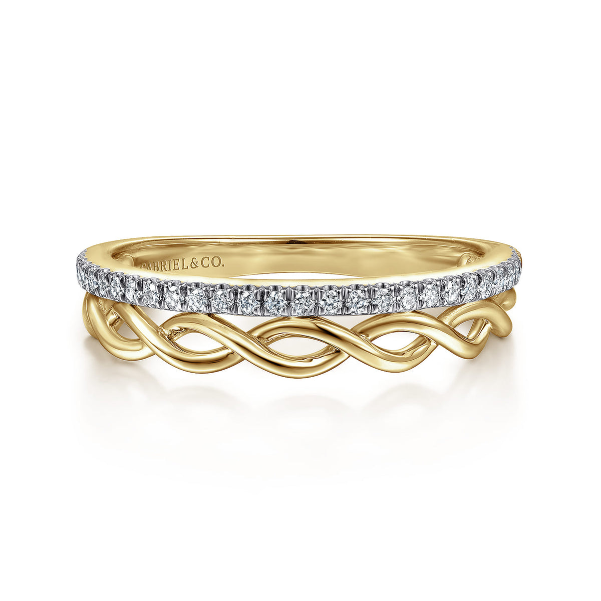 14K Yellow Gold Braided Metal and Diamond Row Ring — Gabriel & Co. LR51529Y45JJ
