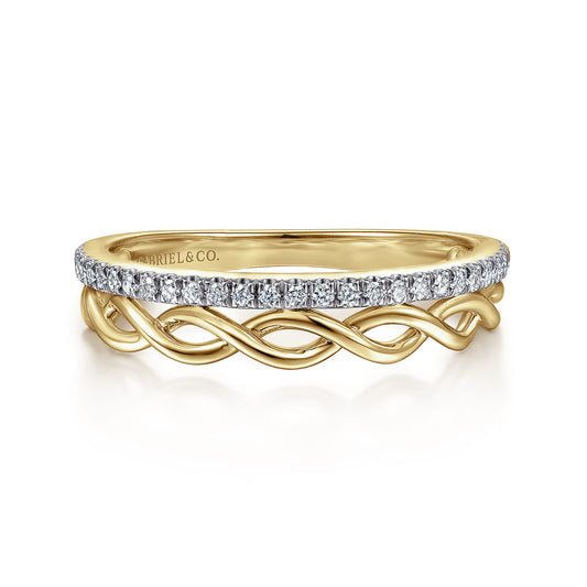 14K Yellow Gold Braided Metal and Diamond Row Ring — Gabriel & Co. LR51529Y45JJ