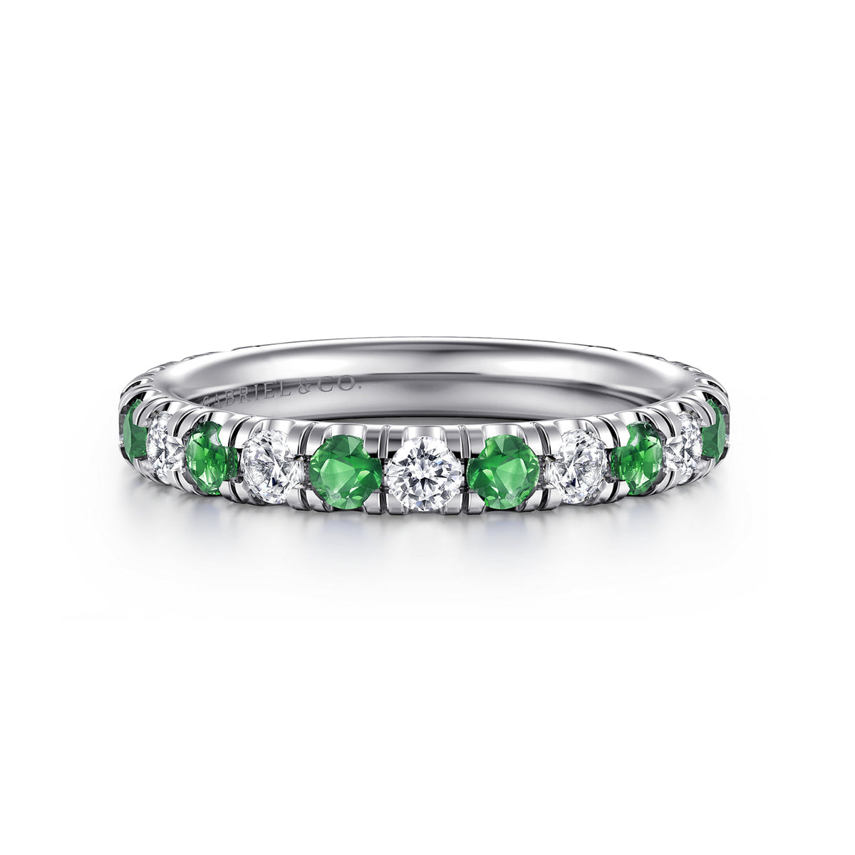 14K White Gold Emerald and Diamond Stackable Band — Gabriel & Co. LR51582W45EA