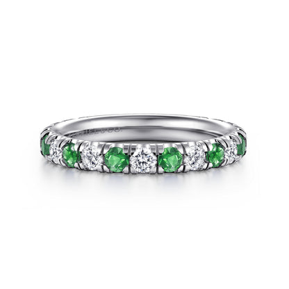 14K White Gold Emerald and Diamond Stackable Band — Gabriel & Co. LR51582W45EA