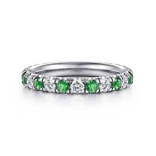 14K White Gold Emerald and Diamond Stackable Band — Gabriel & Co. LR51582W45EA